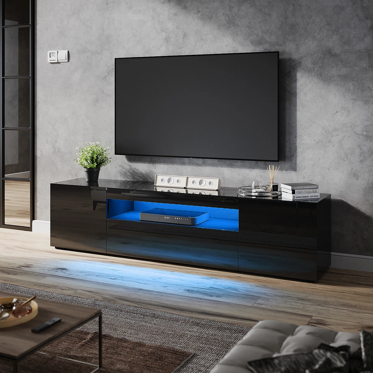 Black gloss sale tv unit 200cm