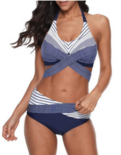 Sz L 2 Piece High Waisted Halter Bikini Top Criss Cross Bathing Suits X002JE6QQX