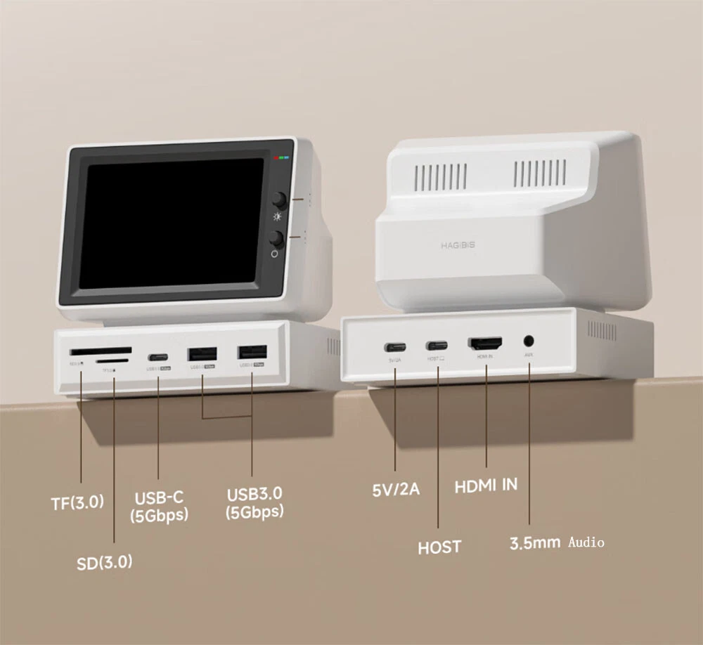 Hagibis Mini Monitor USB-C Docking Station 3.5'' IPS Screen USB