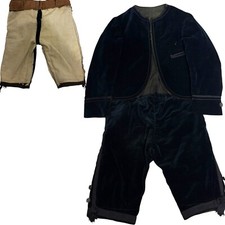 3pc Antique 19thC Victorian Edwardian Child Outfit Suit Jacket Pants Velvet Doll