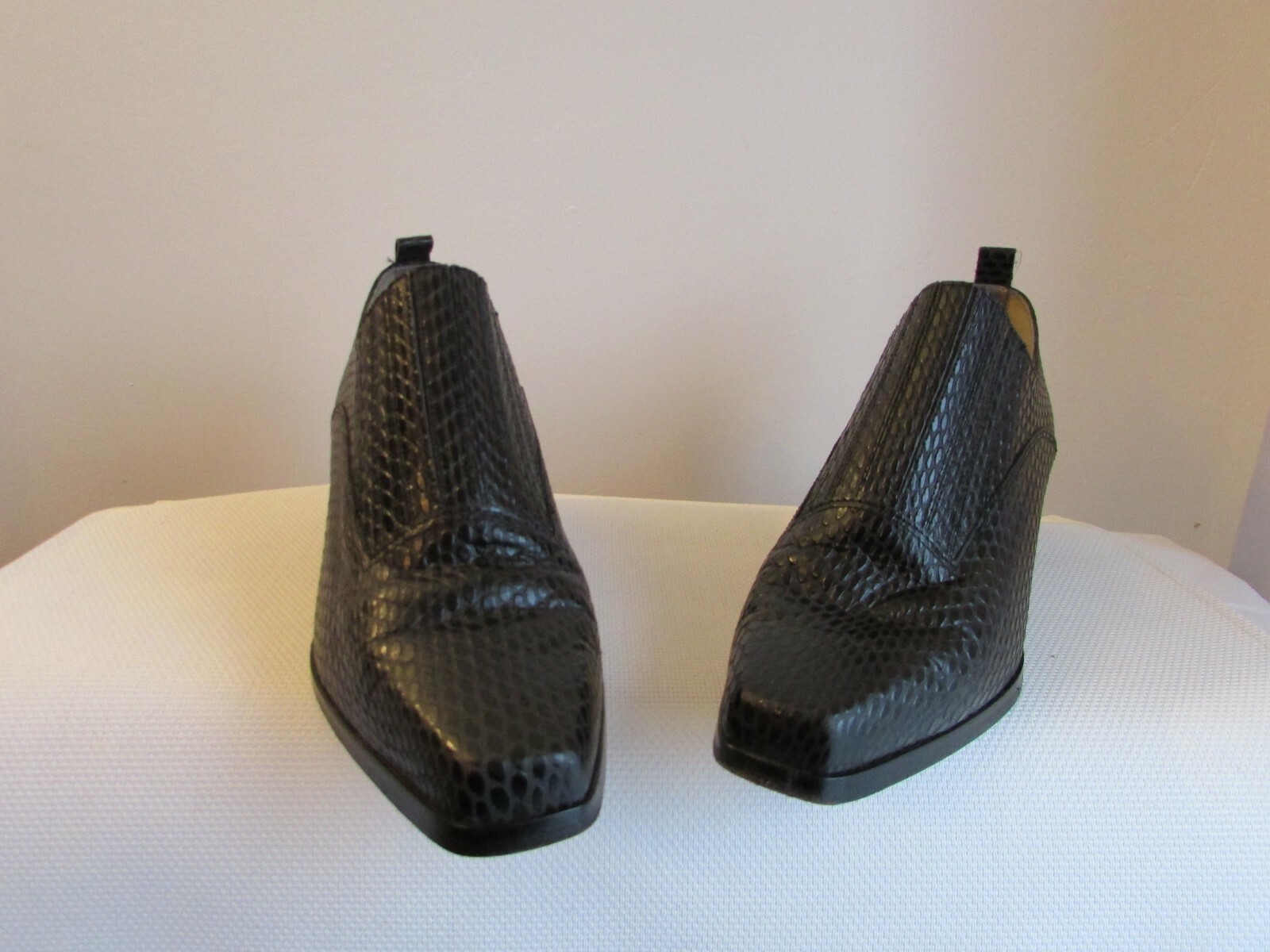 vintage bocage black leather python style ankle b… - image 2