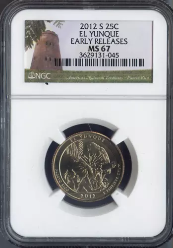2012-S El Yunque Quarter NGC MS67 Early Release Red Label Quality