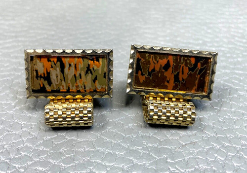 Vintage Abstract Modern Art Work Yellow Gold Plated Wrap Around Cuff Links