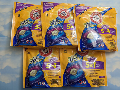 LOT (5) ARM & HAMMER 5-IN-1 OXICLEAN ODOR BLASTERS LAUNDRY DETERGENT POWER PAKS