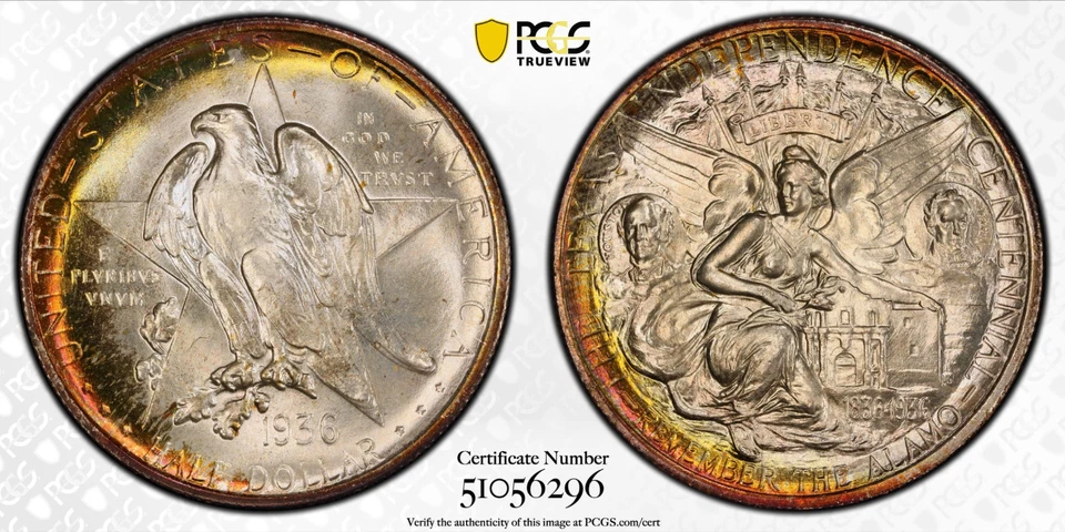 1936 PCGS MS68 Texas Commemorative Registry Quality Toned! - $9,000 Price Guide - Image 2 of 4