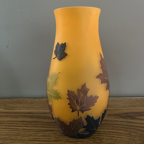 Galle Style Glass Cameo Design Vase Maple Leaves Teleflora - Picture 2 of 12