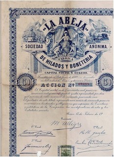 'La Abeja' S.A. de Hilados y Boneteria Mexico 19xx deco with tax stamp VF min