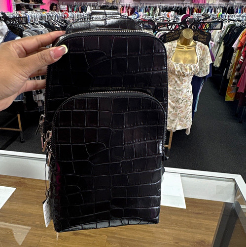 TOM FORD Black Croc-Embossed Small Crossbody Bag Zip Silver, Detach Strap