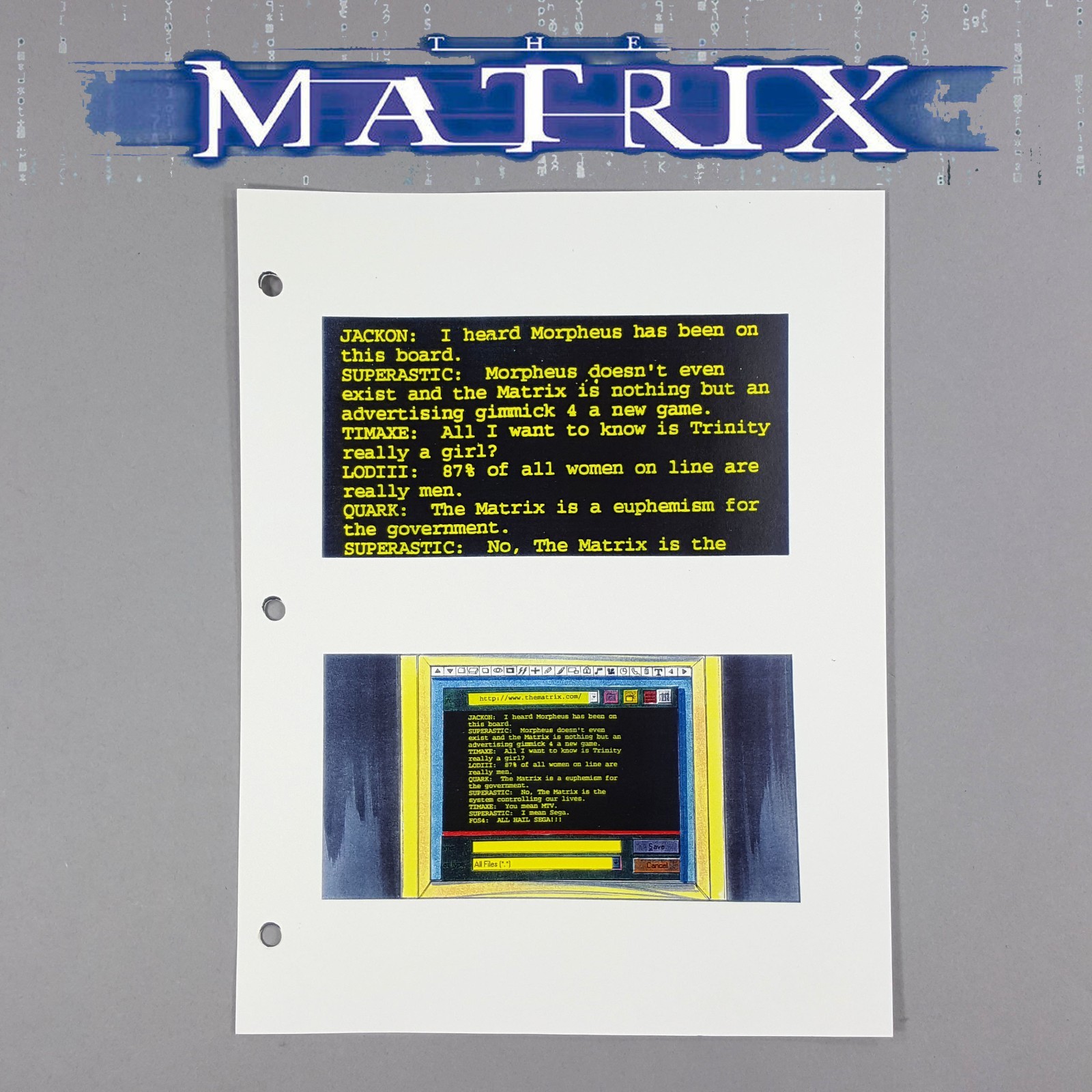 The Matrix - Production Used Color Concept Storyboard - PC Screen  Close Up Prop
