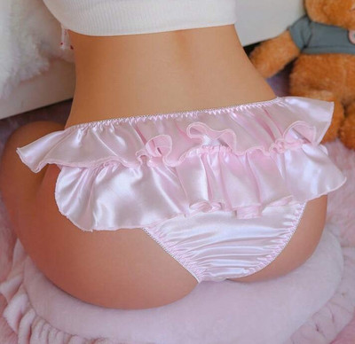 VTG Styl 2nd Skin Satin Multilayer Ruffle Hem Shiny Wet Look Bikini Panties XL