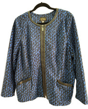 Bob Mackie Wearable Art Jacket Womens XL Soft Fleece Pockets Faux Leather Trim