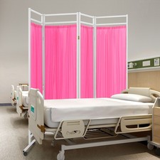 4-pink Panel Medical Room Divider, Foldable Medical Privacy Screen With Wheels