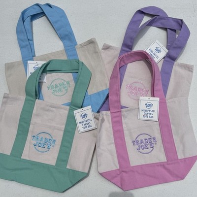 Trader Joe s Mini Pastel Canvas Tote Bag Set Of 4 Pink Blue Green Purple NWT