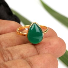 Bridesmaid Green Onyx Ring 925 Sterling Silver 18k Gold Plated Women's Jewelry