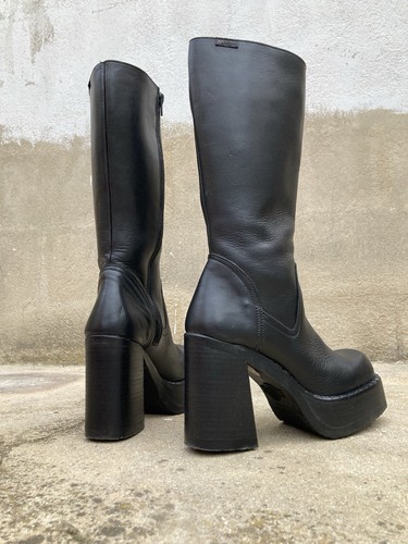 NEW Destroy boots sz 6 39 black leather mid-calf zip block heel platform bratz - Picture 2 of 16