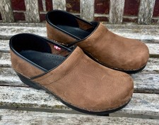 Sanita Brown Nubuck Pebbled Leather Danish Professional Clogs Shoes 41 9.5 10