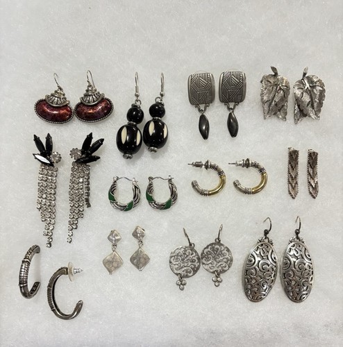 Assorted Lot Of Silver Tone Earrings X 12 Pr. 1- CHICOS, 1- BSK.