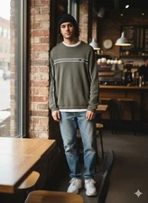 Vtg Y2K Sideout Sweater Mens S Olive Green Striped Knit Ribbed Pullover Retro...