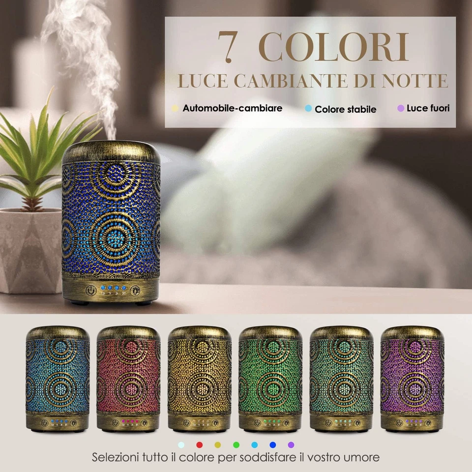 Diffusore Di Oli Essenziali, 100Ml Metallo Diffusore Di Aromi, Ultrasuoni Aromat - Immagine 2 di 4