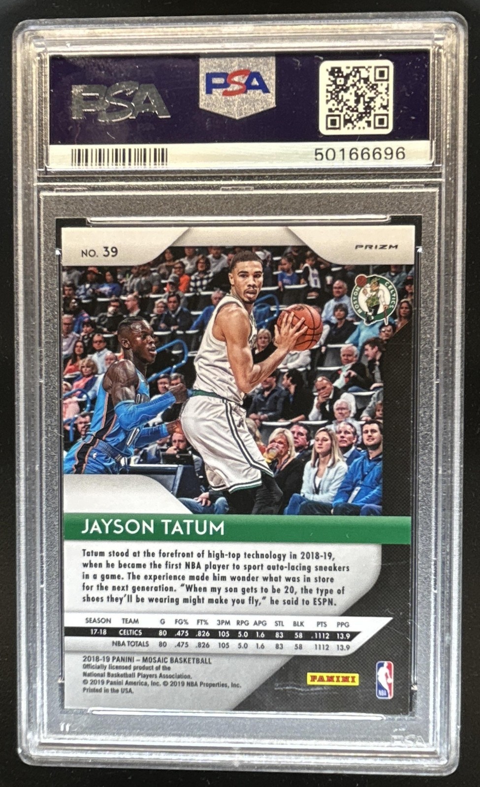 2018-19 Panini Mosaic Prizm Jayson Tatum Green #39 Celtics PSA 10 GEM MINT view 2