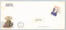 Los Angeles, CA — John Adams 22¢ stamp on envelope with Hallmark sticker — 1986
