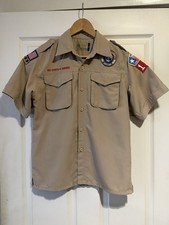 Boy Scouts BSA YOUTH Large/L Tan Short Sleeve Button-up Shirt Excellent Cond