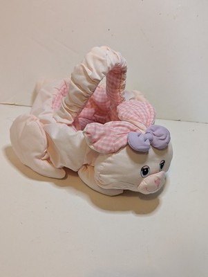 Vintage Russ Berrie Easter Bunny Rabbit Basket Plush Pink W/ Purple Bow Rare HTF