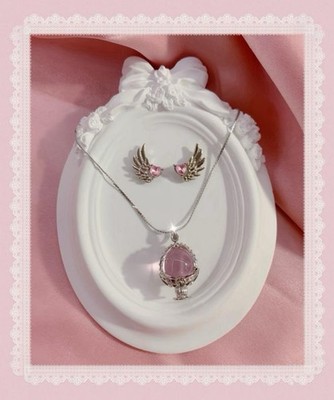 Handmade Madoka Magica Kawaii Cosplay Soul Gem Alt Y2K Anime Necklace + Earrings