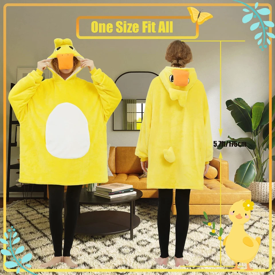 Unisex Lindo Pato Amarillo Cosplay Animal Pijama Acogedor Franela Sherpa Pullover A... Foto 2 de 4