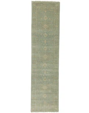 Muted Aqua Blue Floral Handmade Oriental Runner Rug Hallway Decor Carpet 3X10 ft