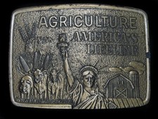 TH09103 VINTAGE 1970s  AGRICULTURE AMERICA'S LIFELINE FARMHAND  BELT BUCKLE
