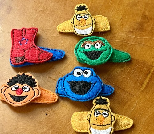 Sesame Street Vintage Hand Made Hair Clips Bert Ernie Oscar