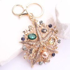 Seastar-Themed Rhinestone Keychain with Pearl:Nautical Decor Accessory,Luxe Gift