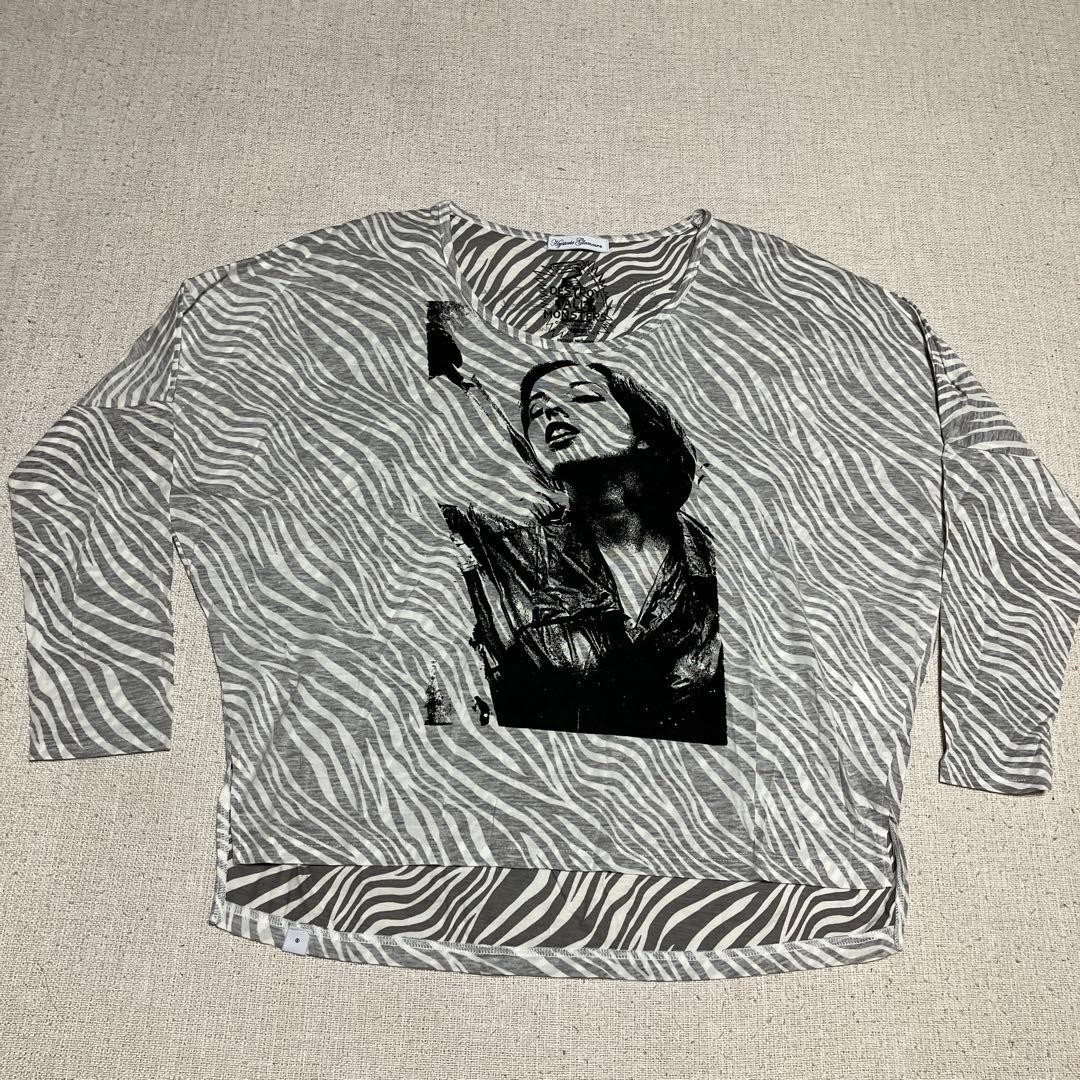Hysteric Glamour Zebra Pattern Long Sleeve T-Shirt Women’s V-Neck Gray Black