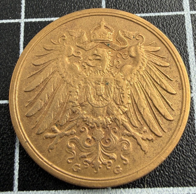 1914 G Germany 2 PFennig Coin