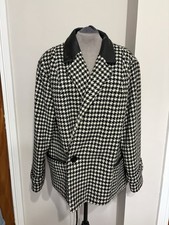 Heather Valley Made In UK Womens 100% Wool & Leather Trim Houndstooth Coat 14-16