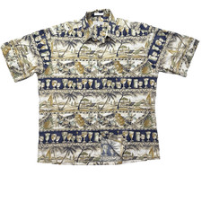 Vtg Pierre Cardin Hawaiian Shirt Men L 90s Cotton Tropical Tiki Scenic Korea