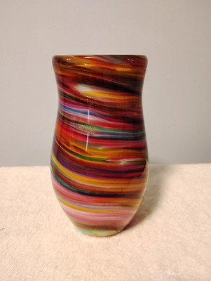 Multicolor Blown Glass Vase Polished Bottom With Rough Pontill Mark Heavy 7 In 