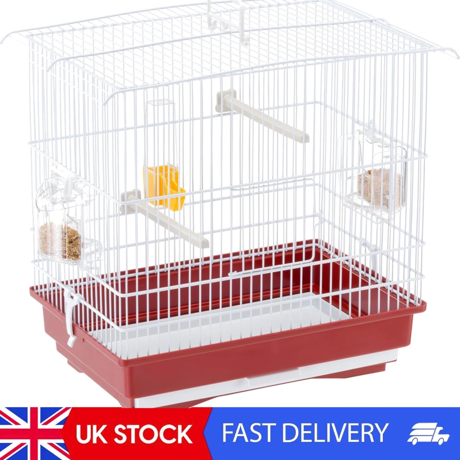 Spacious Metal Bird Cage 39cm x 26cm x 37cm - Includes Food & Water Accessories
