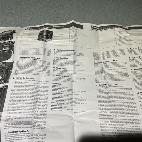 Canon "FD 35-70mm 1:3.5-4.5" Zoom Lens INSTRUCTIONS PAMPHLET ONLY - 第 8/11 張圖片