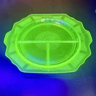 Anchor Hocking Princess Green Depression Glass Grill Plate 10.5” Uranium Glows