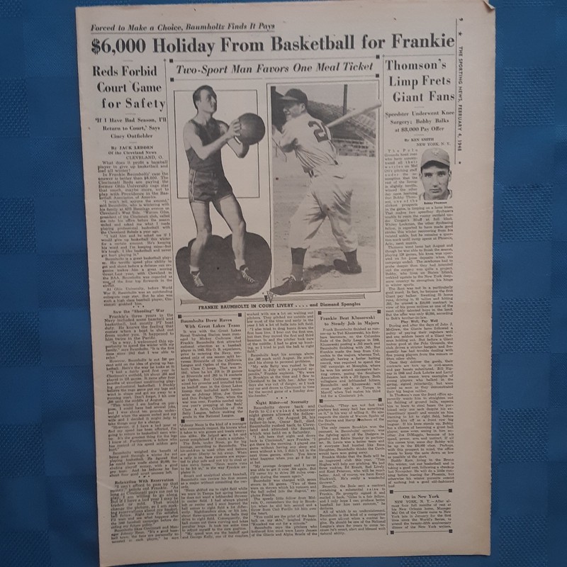 Cincinnati Reds Rookie 1948 Frankie Baumholtz Ohio University 
