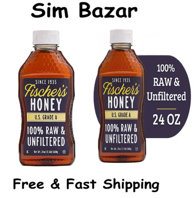 Fischers Honey, 24oz Raw and Unfiltered, Local 100% US Grade Squeeze Bottle 2pk