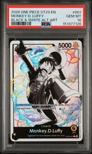 2026 ONE PIECE STARTER DECK ST29-BLACK/WHITE ALT ART #001 MONKEY D. LUFFY PSA 10