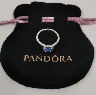 PANDORA x Pave Sparkling Square Blue Halo Ring S925 ECHTSILBER⭐⭐⭐⭐⭐ - Bild 1 von 4