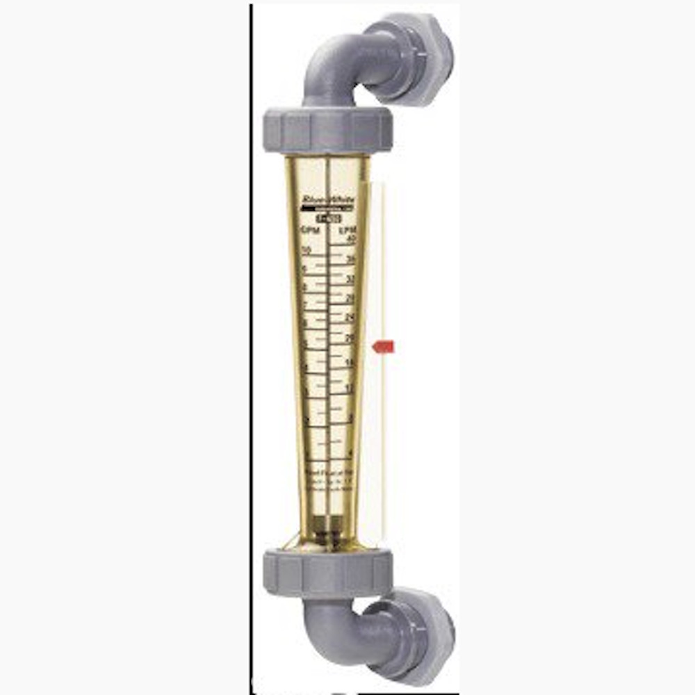 Blue and White F-45500LE-12 3/4" MPT 175 PSI Elbow Polysulfone Flow Meter -
