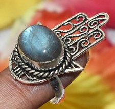 Labradorite Gemstone Hamsa Hand Style Ring Us Size 5" U329-A128