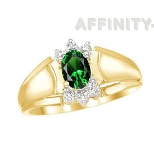 Fashion Engagement Ring Emerald & Real Diamond 14k Yellow Gold  For Womens-image