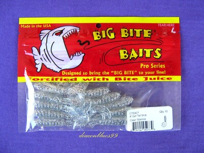 Lot Of 3 Packs - Big Bite Baits 4'' Curl Tail Grubs - Color Clear Silver Flake