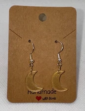 Clear Moon Shaped Charm Sterling Silver Handmade Dangle/Fishhook Earrings